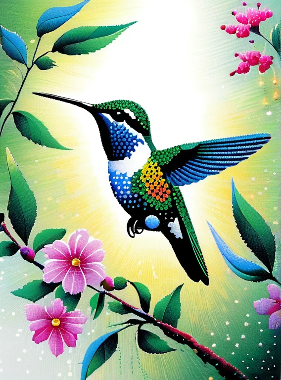 hummingbird，The art of dot painting，dot art