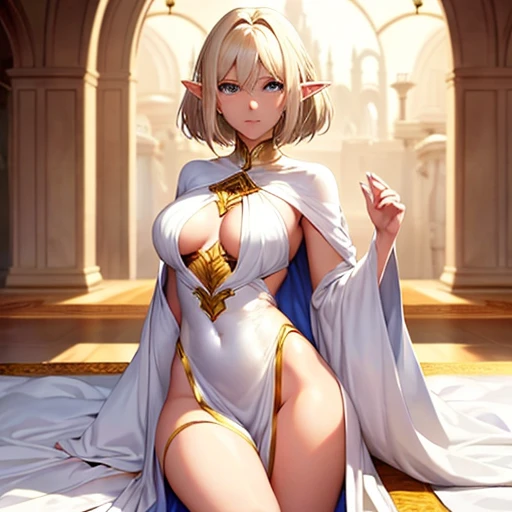 The elf is very beautiful, her body is slim and toned, His skin and hair are white with gold tones., His eyes are golden with a beautiful shine., his countenance is very attractive, her hair short but well combed, Her legs are slim and toned and her hands look very delicate both physically and mentally..