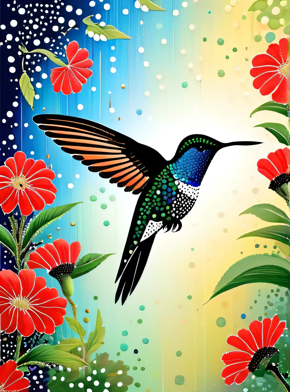 hummingbird，The art of dot painting，dot art