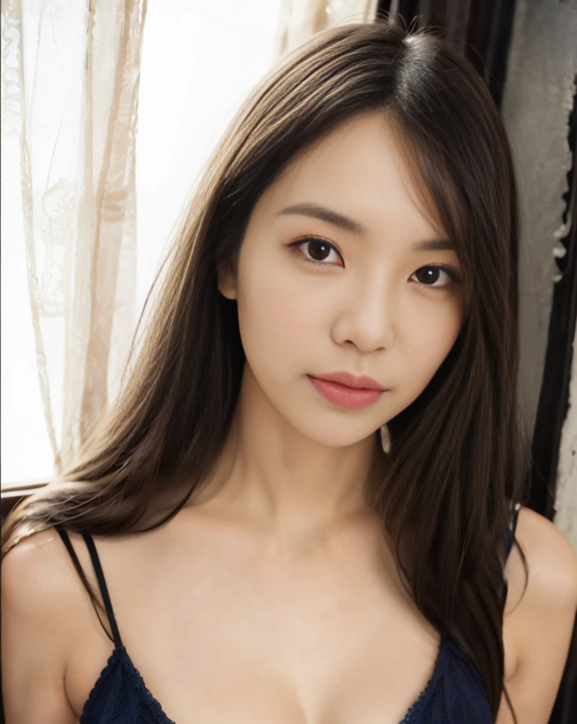 masterpiece, best quality,8k resolution,realistic,, 1 girl, there is a woman with long black hair posing for a picture, a picture by Tadashi Nakayama, flickr, 