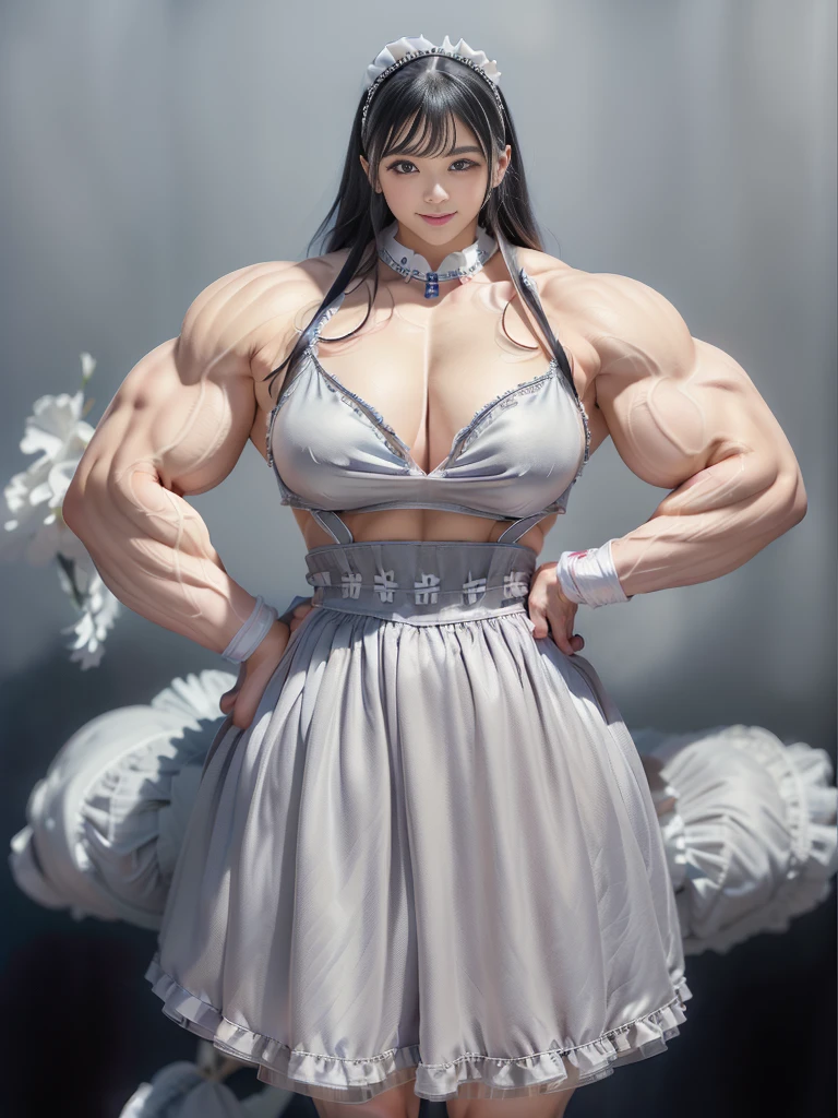 Very detailed、Masterpiece、highest quality、High resolution、8K、Full body photo、One girl、Silver Hair、smile、(((Maid Costume:1.5)))、ビキニ、(((Big muscle:1.2)))、(((Very big muscle:1.2)))、(((huge muscle:1.2)))、(((超huge muscle:1.2)))、(((Incredibly huge muscle:1.2)))、(((Unbelievably huge muscle:1.2)))、(((Huge)))、(((超Huge)))、(((The biggest muscle in the world)))、