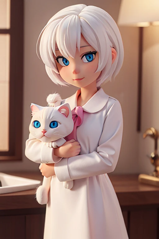 white kitten with one eye of each color