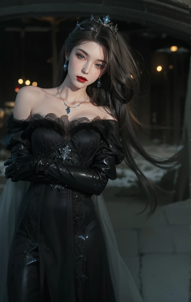 Imperial sister，Exquisite eyes，Frozen Queen，Put the crown on your head，Detailed facial expressions body，Tall and big，number，Leg length，4K，HD，meat，White translucent lace，Fair and plump figure，Pretty Face，Little cherry mouth，Beautiful and delicious（3D Royal Sisters），Glossy Gel Coat，Vampire Queen in luxurious robes，Crystal Gem Crown，Ultra-clear portrait photos(8K)，Dark eyeshadow，Sexy thick lips(Red lipstick)，Snow Queen，