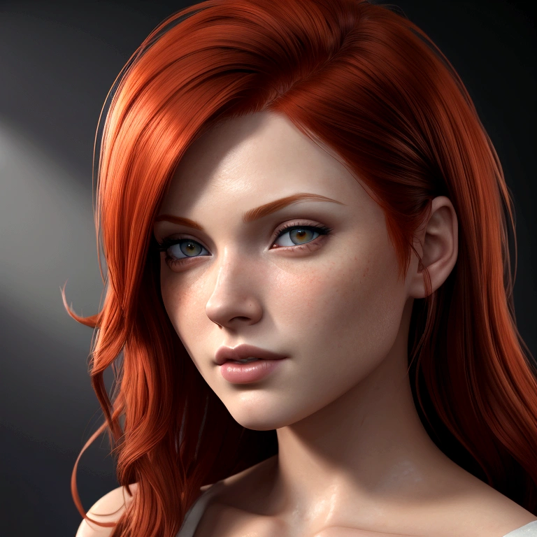 cute red head woman, full body, photorealistic, 8k sharp focus, Hyperrealistic, splash art, concept art, mid shot, intricately detailed, color depth, dramatic, 2/3 face angle, side light, colorful background