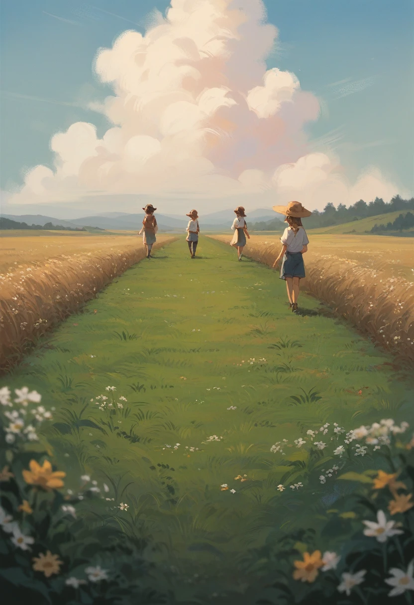 three girls in the field 