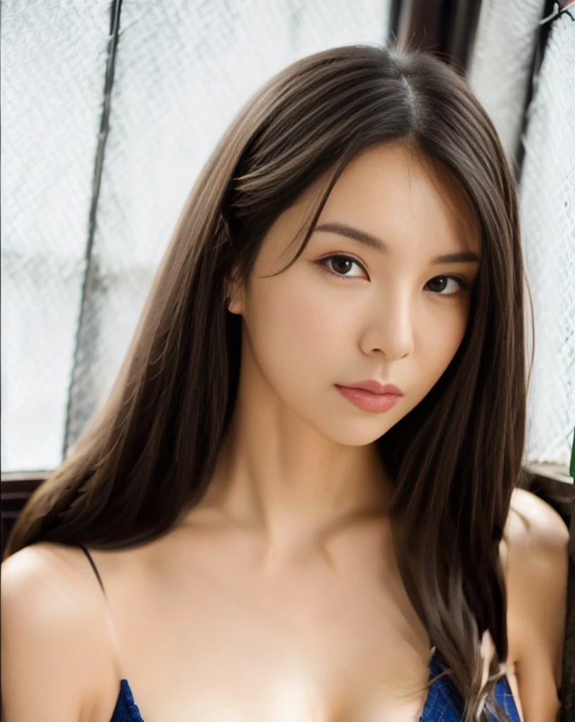 masterpiece, best quality,8k resolution,realistic,, 1 girl, there is a woman with long black hair posing for a picture, a picture by Tadashi Nakayama, flickr,