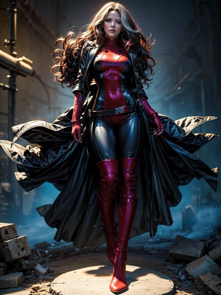 Jennifer Garner、masterpiece、High quality 4K、villain (X-Men)、Gothic Girl、Sculpted Body Gothic Makeup、Black jacket、Red and blue 、masterpiece、Highest quality、Cowboy Shots、One personの女の子、One person、Technology Military 、fringe