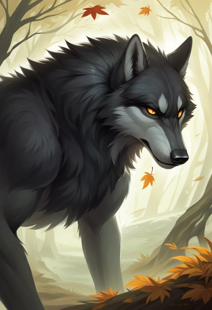 The black wolf should represent strength, mystery and resilience.
The setting should be a dense, shadowy forest, with rays of moonlight  between the trees, creating a dramatic contrast of light and shadow.
Visual and Stylistic Characteristics:
The wolf should have detailed, realistic fur, with a texture and shine that reflects moonlight.
The wolf's eyes should be intensely bright, amber or blue in color, capturing attention and creating a powerful focal point.
The wolf's muscles and movements must be well defined, showing its strength and agility.
Include modern, abstract elements in the setting, like geometric shapes or light patterns, to add a contemporary touch to the art.
Young adults who appreciate modern art and technology, fans of pop culture and mythology, and enthusiasts of crypto art and NFTs.
Use a dark, deep color palette, predominantly shades of black, gray and blue.
Add subtle neon or metallic accents to create an interesting contrast and highlight certain areas of the art.
Include elements like falling leaves, light fog, and light particles to add movement and life to the scene
The wolf's pose can be alert, as if it is listening to a distant sound, or in motion, as if it is walking silently through the forest.
Make sure the lighting is dramatic, with deep shadows and spot lights that highlight important details.
The art must have high resolution and impeccable quality, allowing details to be appreciated even in large formats.