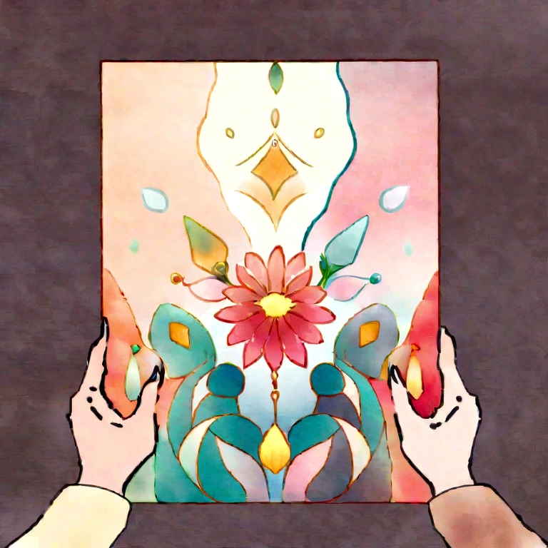 Draw an abstract painting of a flower.,Light dandelion fluff、Aesthetic composition,simple style, Soft and warm touch、The main color palette of the work is soft pastel colors.、When looking at this picture, you、interplay of color and texture、Immerse yourself in the gentle atmosphere