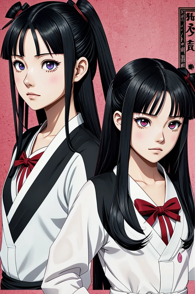 Kimetsu no yaiba girl template, Straight hair, eyes like tanjiro kamado's, dark blue kimono with white stars and Pilar's uniform