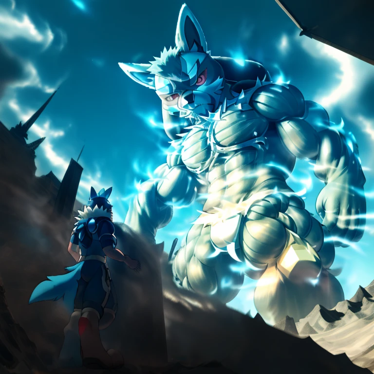 Photography of a grand and awe-inspiring scene in the style of Hajime Isayama's Attack on Titan.
The vast landscape stretches as far as the eye can see, with colossal giant lucario looming in the distance.
The sky is filled with swirling clouds, hinting at an impending battle.
In the foreground, the Survey Corps stands ready for action, their ODM gear glinting in the sunlight.
This scene captures the epic scale and intensity of the series, immersing viewers in a world of giants lucario and relentless struggle.