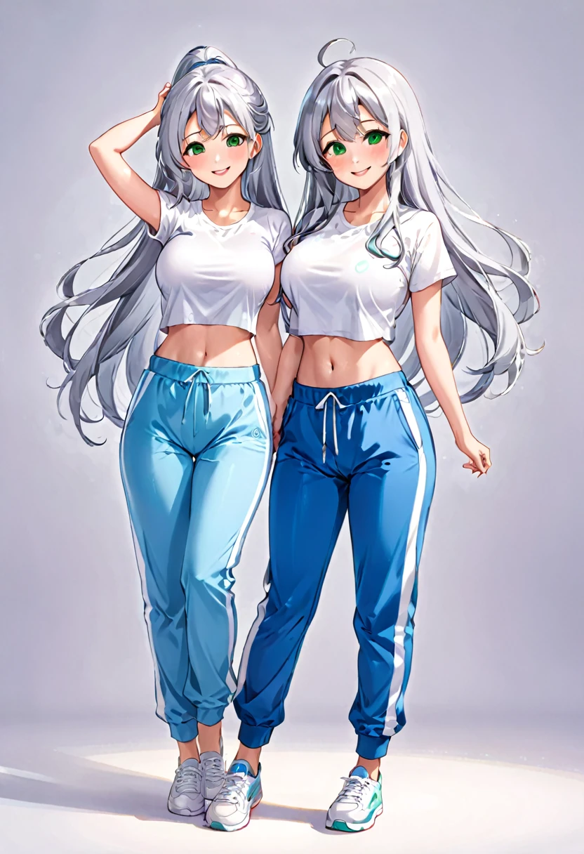 Silver Hair、Blue Eyes、girl、Small breasts、Twin tails、girl、Small breasts、A cheerful smile、Looks about 、Petan Musume、He is short、gym、【prompt】
BREAK (Japanese school old style sportswear:1.3), ((soft cotton material, non-shiny material):1.3), (oversized soft cotton short sleeve white tunic with U-neck:1.4), (blue lines on tops outline:1.3), ((Slim fit, closed-fitting) (deep-blue panties shorts, soft cotton deep-blue competition micro shorts, soft cotton deep-blue bloomers):1.3), ((groin, upper thigh skin):1.3), (white socks:1.3), (sports shoes:1.2),