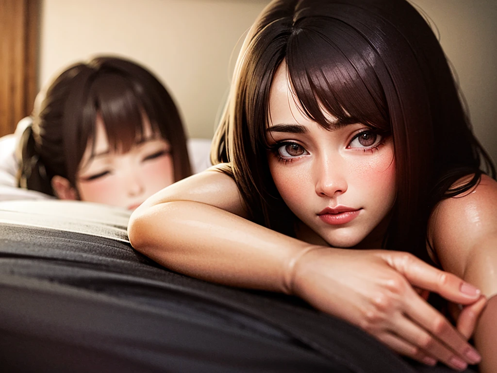 Photorealistic、Highest quality、Highest Resolution、Highest quality、８Ｋ、1人のBeautiful woman、Beautiful woman、Beautiful woman、morning、Just woke up、Waking up、Looks sleepy、in bed、good morning、