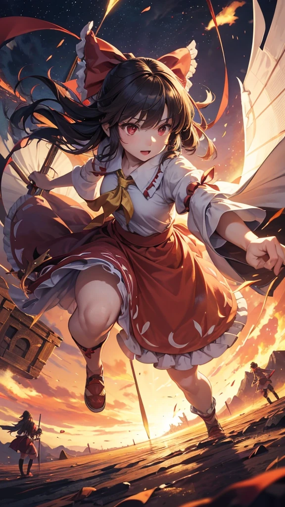 solo 1 girl view, TouHou project, An adventure girl Reimu, which due to a curse has been transformed into Kedama, a little ball of hair, having to fight waves of enemies, an isometric perspective with both ranged attacks and hand-to-hand combat, being able to turn into different monsters, random angle.,(all realistic intricate details)