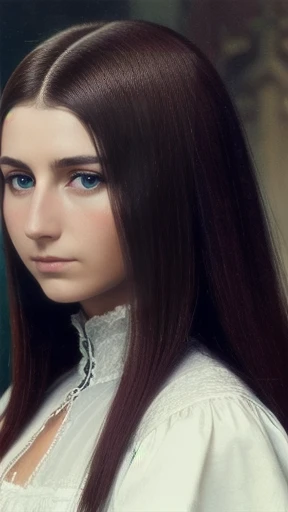 color photo beautiful Abramowicz woman loose hair focus on their face.