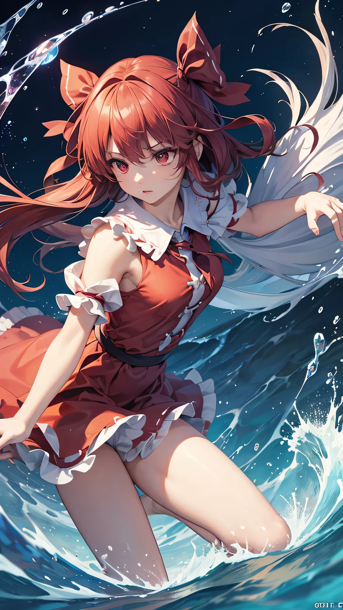 upper body shot, solo 1 girl view, TouHou Legend of Fairy Souls is an action game developed and published by LFCat Studio for PC. An adventure in which we control the young Reimu, which due to a curse has been transformed into Kedama, a little ball of hair, having to fight waves of enemies from an isometric perspective with both ranged attacks and hand-to-hand combat, being able to turn into different monsters, random angle.,(all realistic intricate details)