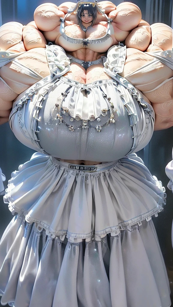 Very detailed、Masterpiece、highest quality、High resolution、8K、Full body photo、One girl、Silver Hair、smile、(((Maid Costume:1.5)))、ビキニ、(((Big muscle:1.2)))、(((Very big muscle:1.2)))、(((huge muscle:1.2)))、(((超huge muscle:1.2)))、(((Incredibly huge muscle:1.2)))、(((Unbelievably huge muscle:1.2)))、(((Huge)))、(((超Huge)))、(((The biggest muscle in the world)))、