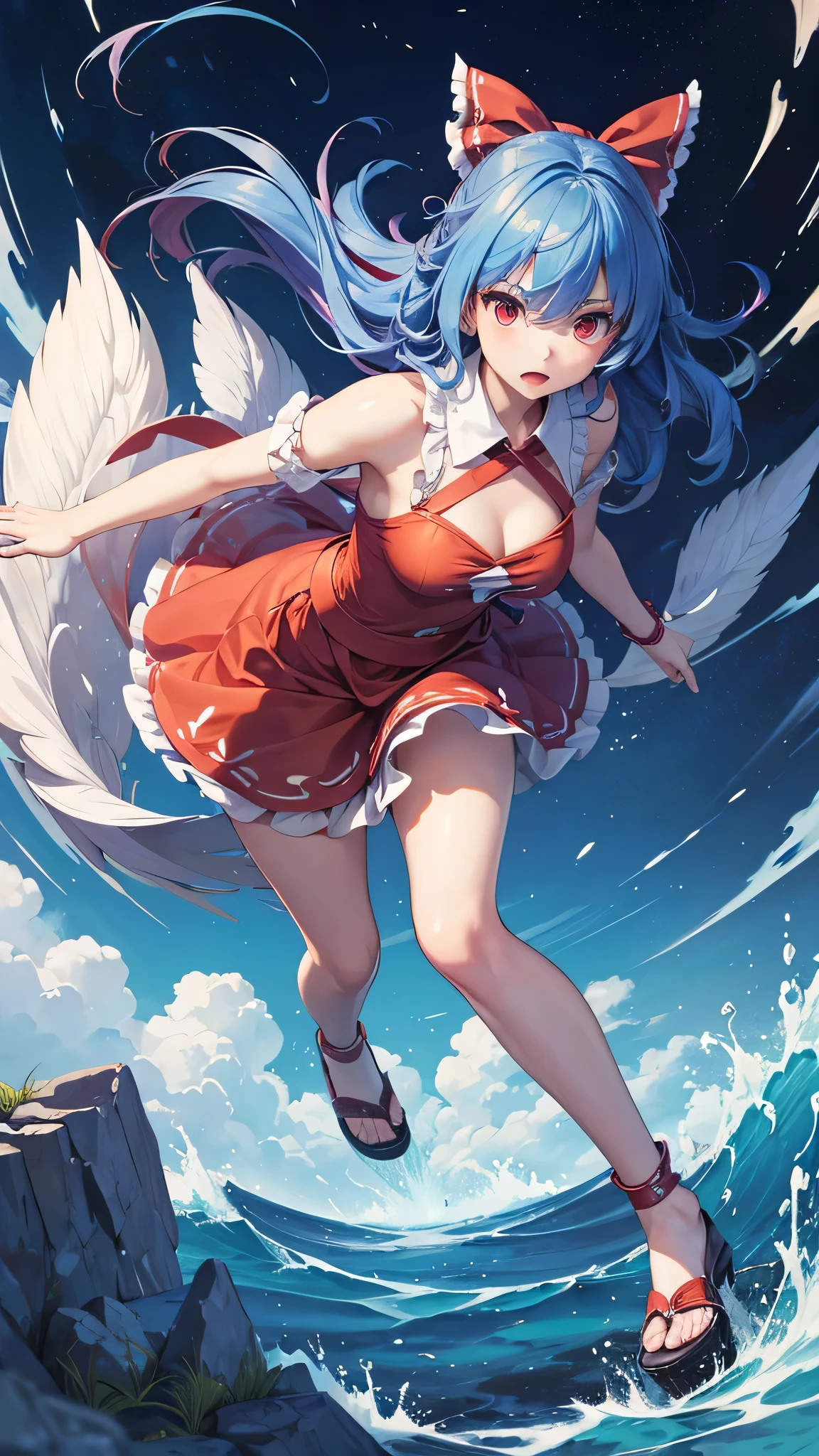 upper body shot, solo 1 girl view, TouHou Legend of Fairy Souls is an action game developed and published by LFCat Studio for PC. An adventure in which we control the young Reimu, which due to a curse has been transformed into Kedama, a little ball of hair, having to fight waves of enemies from an isometric perspective with both ranged attacks and hand-to-hand combat, being able to turn into different monsters, random angle.,(all realistic intricate details)