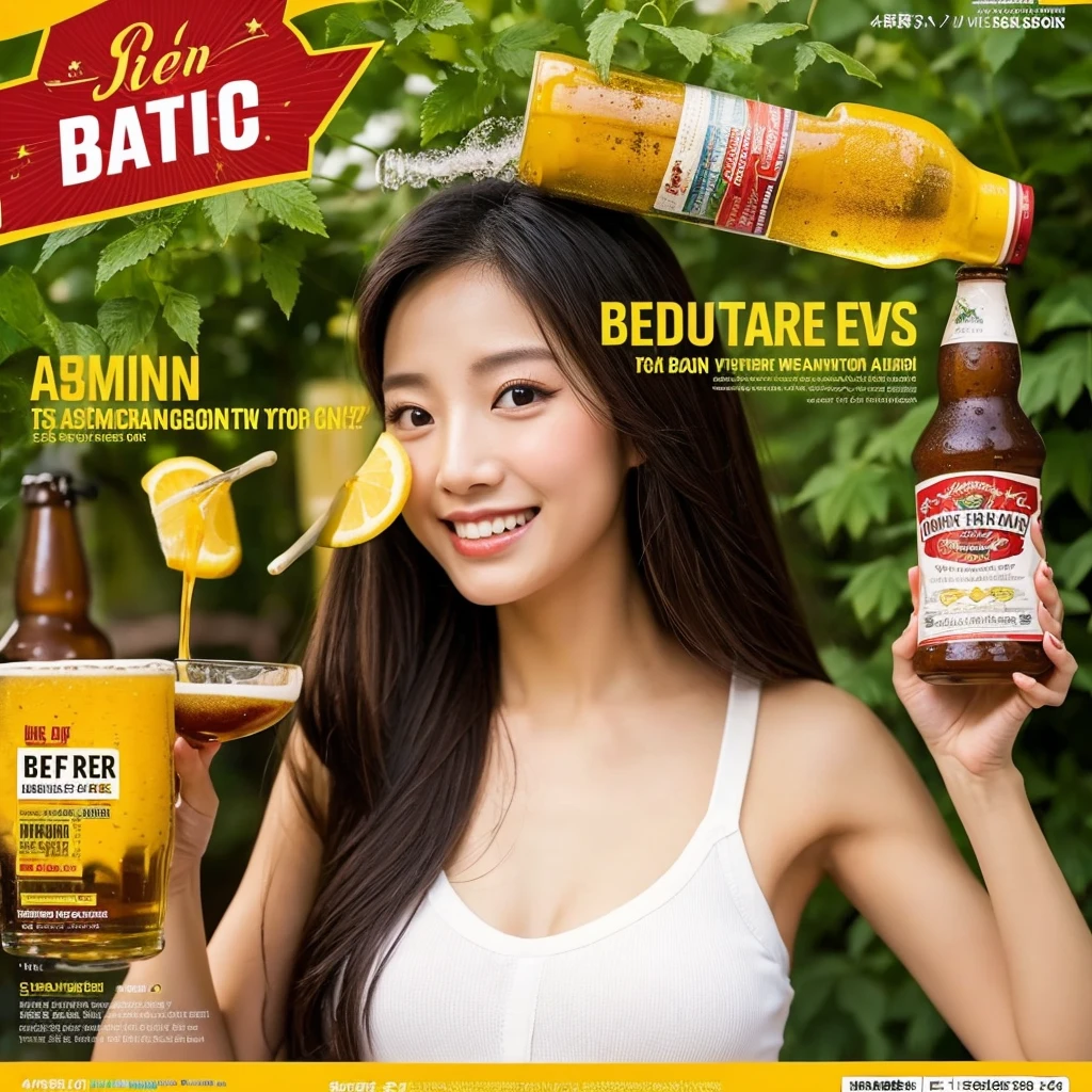 Beer promotion flyer, beauty asian