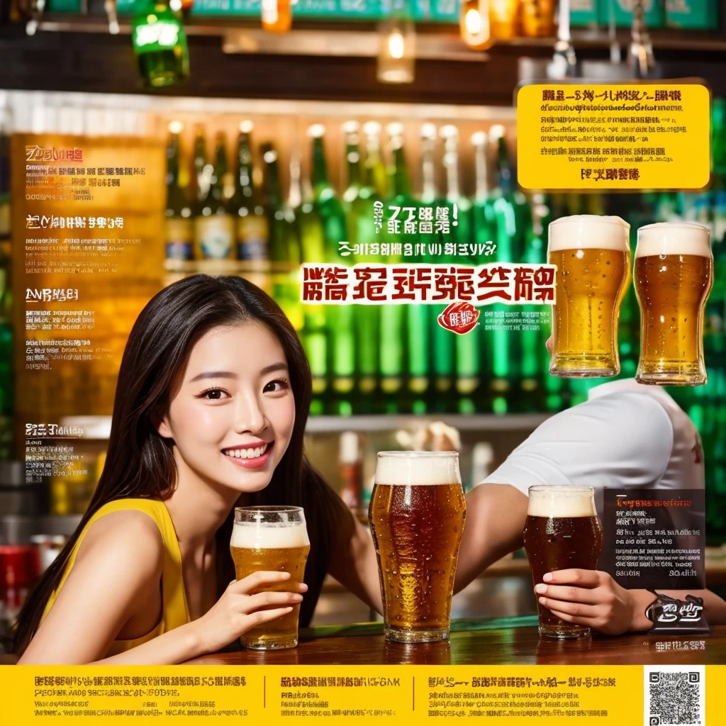 Beer promotion flyer, beauty asian, 2 glasses of beer