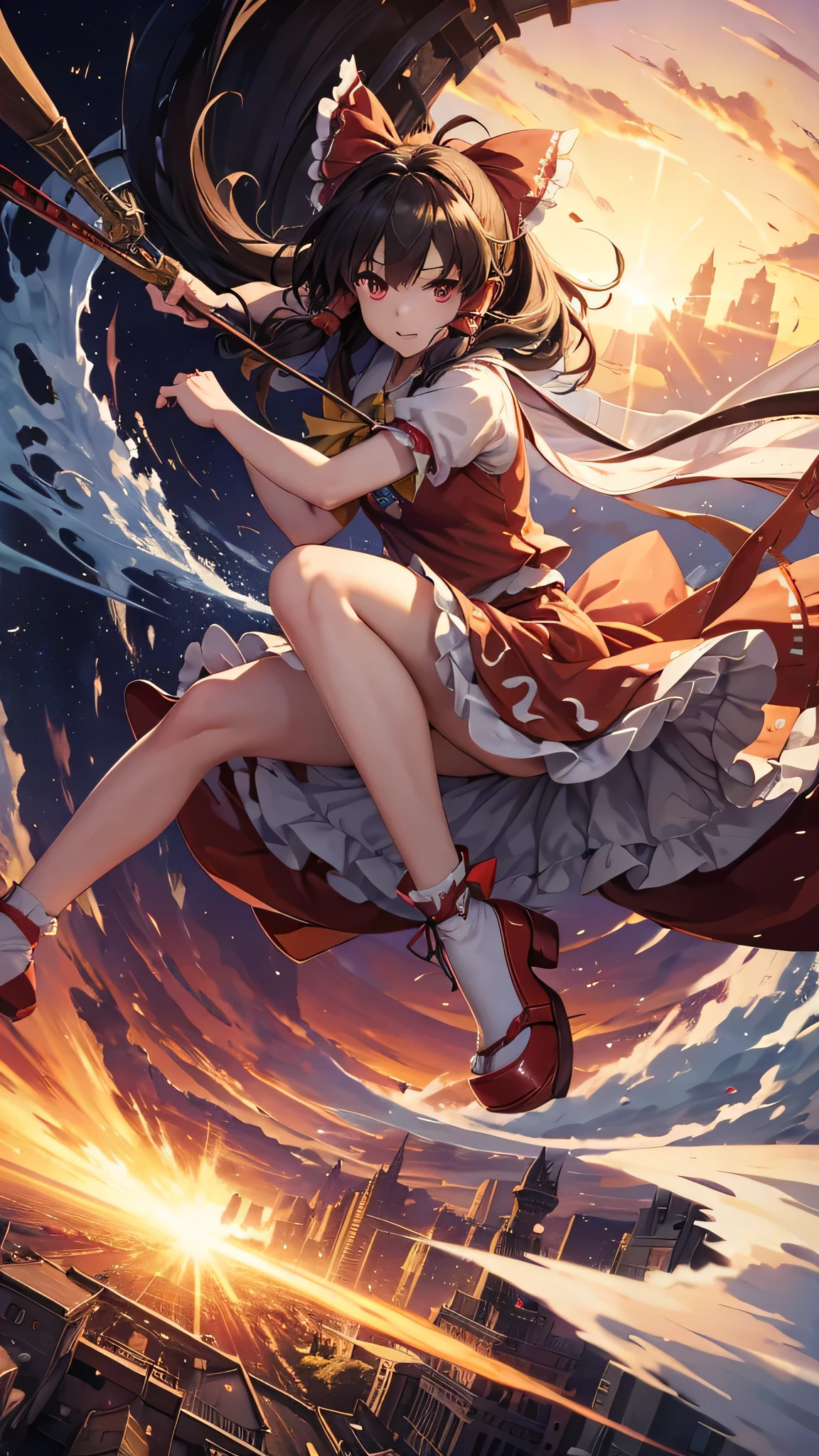 solo 1 girl view, TouHou project, An adventure girl Reimu, which due to a curse has been transformed into Kedama, a little ball of hair, having to fight waves of enemies, an isometric perspective with both ranged attacks and hand-to-hand combat, being able to turn into different monsters, random angle.,(all realistic intricate details)