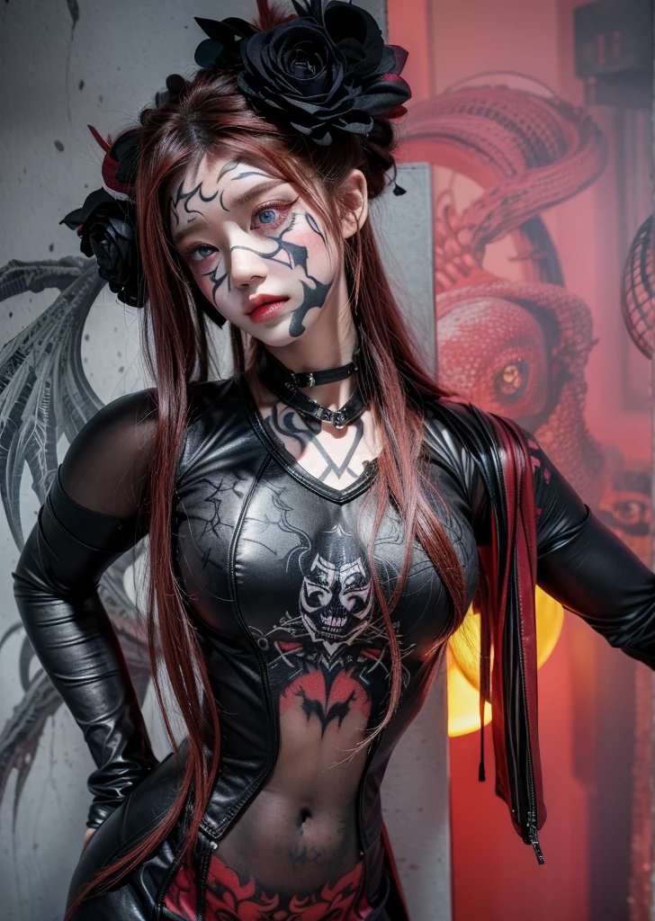 Detailed image quality,Pandora the Witch,wing, Succubus Theme,堕落Angel,Excellent,scary,Secret Terror,Tentacles,With eyes,Uncanny Valley Effect,Beast Blood Moon,skeleton,vampire,Hellfire,Dark Queen,Angel,magician magic witch,Angel,Eyes are blue(Pupils as deep as the starry sky),Gorgeous tattoo designs all over the body,Tattoo Queen,Wearing cheongsam,Tight clothing,Tattoo designs on face