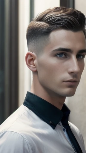 color photo Abramowicz  men in short hair, focus on their face.