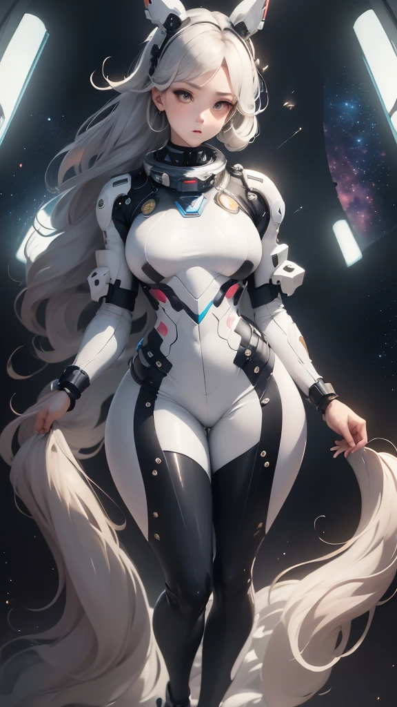 Anime girl in space with a spaceship in the background, thick and smooth warframe thighs, gynoid body, Usa un Space suit, Centaur Astronaut, Retrato Anime Space Cadet Girl, en Space suit, vestido con Space suit, con un Space suit puesto, biomechanical oppai, Totally adequate space, Spacesuit, Thicc, Silver space suit, Space suit