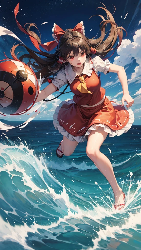 solo 1 girl view, TouHou project, An adventure girl Reimu, which due to a curse has been transformed into Kedama, a little ball of hair, having to fight waves of enemies, an isometric perspective with both ranged attacks and hand-to-hand combat, being able to turn into different monsters, random angle.,(all realistic intricate details)