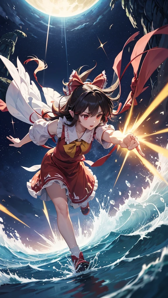 solo 1 girl view, TouHou project, An adventure girl Reimu, which due to a curse has been transformed into Kedama, a little ball of hair, having to fight waves of enemies, an isometric perspective with both ranged attacks and hand-to-hand combat, being able to turn into different monsters, random angle.,(all realistic intricate details)