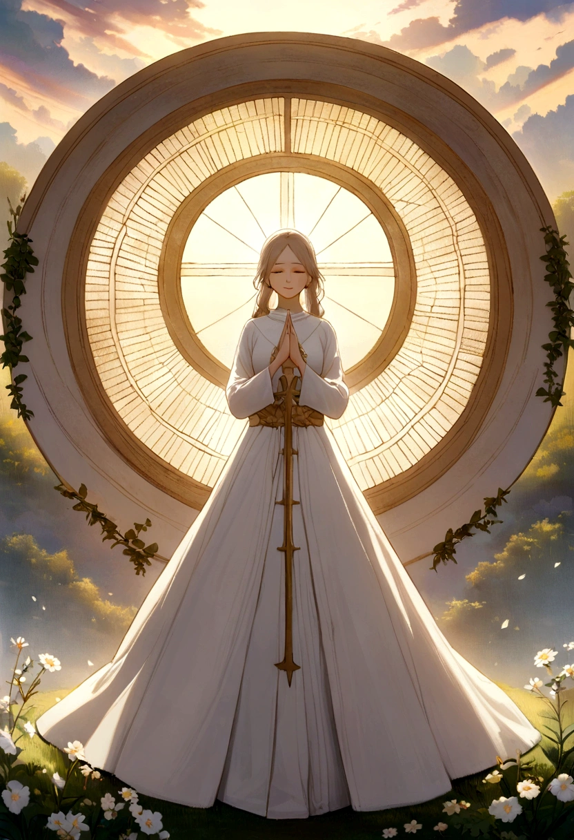 a serene and inspiring image that captures the essence of a morning prayer. The image should convey peace, gratitude, and spiritual connection. Use visual elements that evoke the calm and beauty of a new day, with a touch of spirituality and devotion.