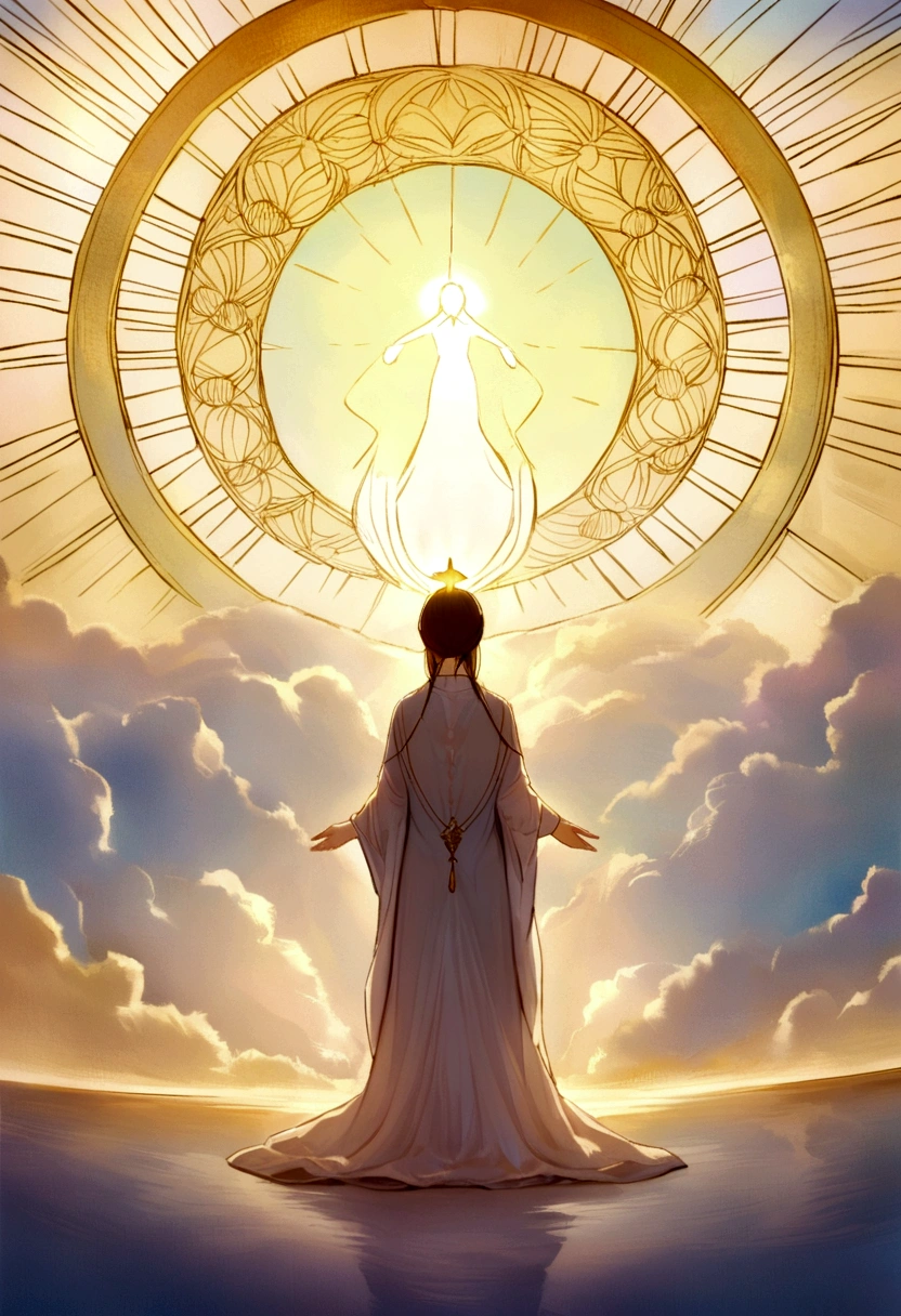 a serene and inspiring image that captures the essence of a morning prayer. The image should convey peace, gratitude, and spiritual connection. Use visual elements that evoke the calm and beauty of a new day, with a touch of spirituality and devotion.