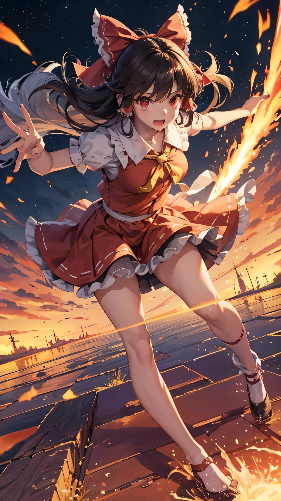solo 1 girl view, TouHou project, An adventure girl Reimu, which due to a curse has been transformed into Kedama, a little ball of hair, having to fight waves of enemies, an isometric perspective with both ranged attacks and hand-to-hand combat, being able to turn into different monsters, random angle.,(all realistic intricate details)