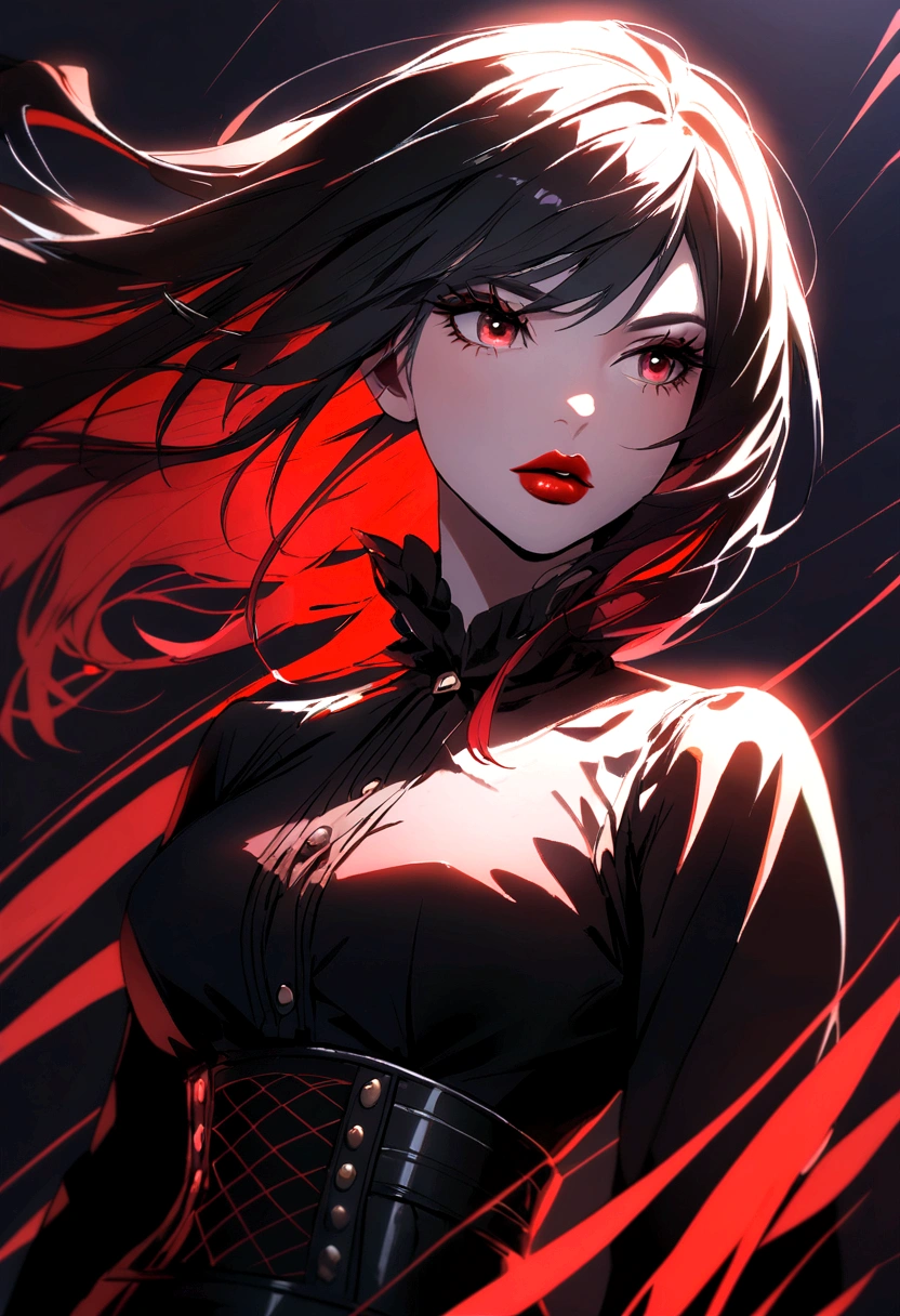 WOMAN WITH WAIST UP, blackquality hair, big eyelashes, red lipgloss stick