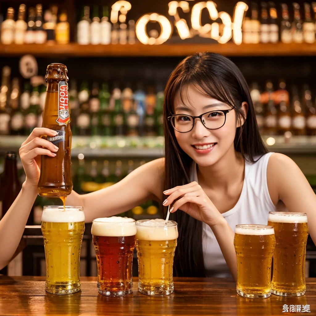 Beer promotion flyer, beauty asian, 2 glasses of beer