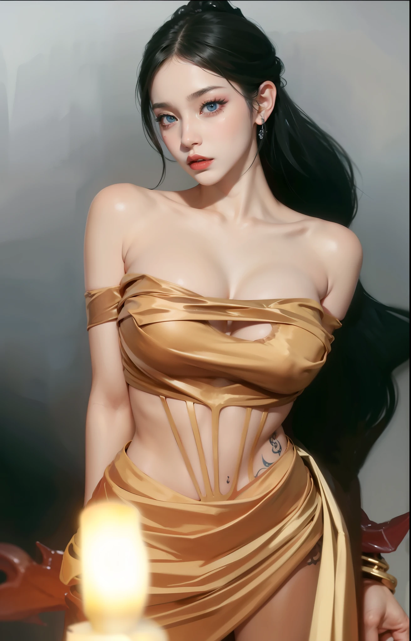 Detailed image quality，Pandora the Witch，wing, Succubus Theme，堕落Angel，Excellent，scary，Secret Terror，Tentacles，With eyes，Uncanny Valley Effect，Beast Blood Moon，skeleton，vampire，Hellfire，Dark Queen，Angel，magician magic witch，16岁Angel，Eyes are blue(Pupils as deep as the starry sky)，Gorgeous tattoo designs all over the body，Tattoo Queen，Wearing cheongsam，Tight clothing，Tattoo designs on face