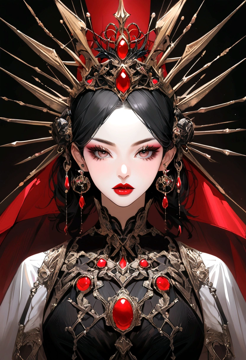 WOMAN WITH WAIST UP, blackquality hair, big eyelashes, REALISM RED LIPSTICK