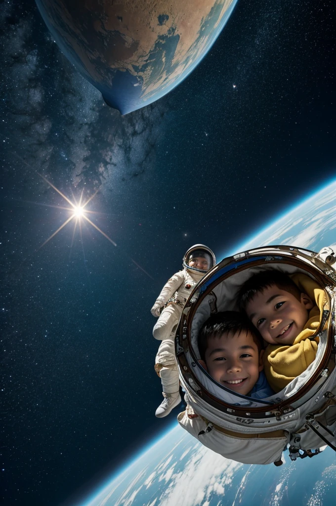 Boy ventures with his friend on a trip to space