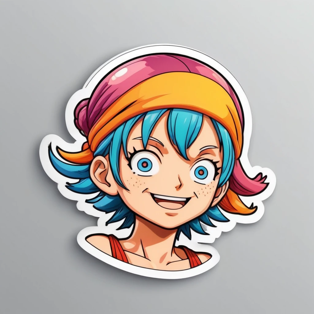 (a sticker,),(3D one piece), bright colored hair, ultra - detailed, Detailed diagram, vectorized, 8K, Professional a sticker design, Graphic design, vector lines, a sticker, Full-HD