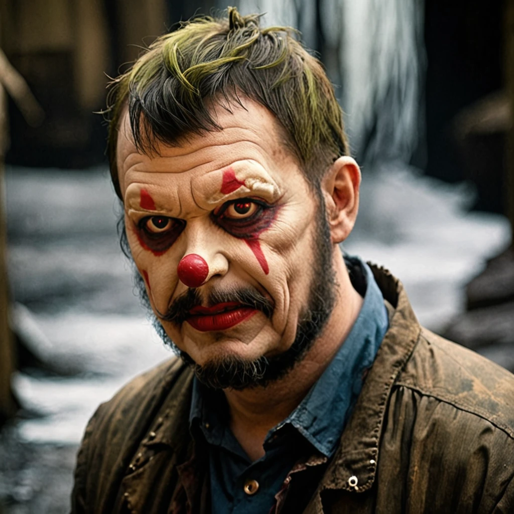 horror style, it, clown , dark, eerie, gothic, macabre