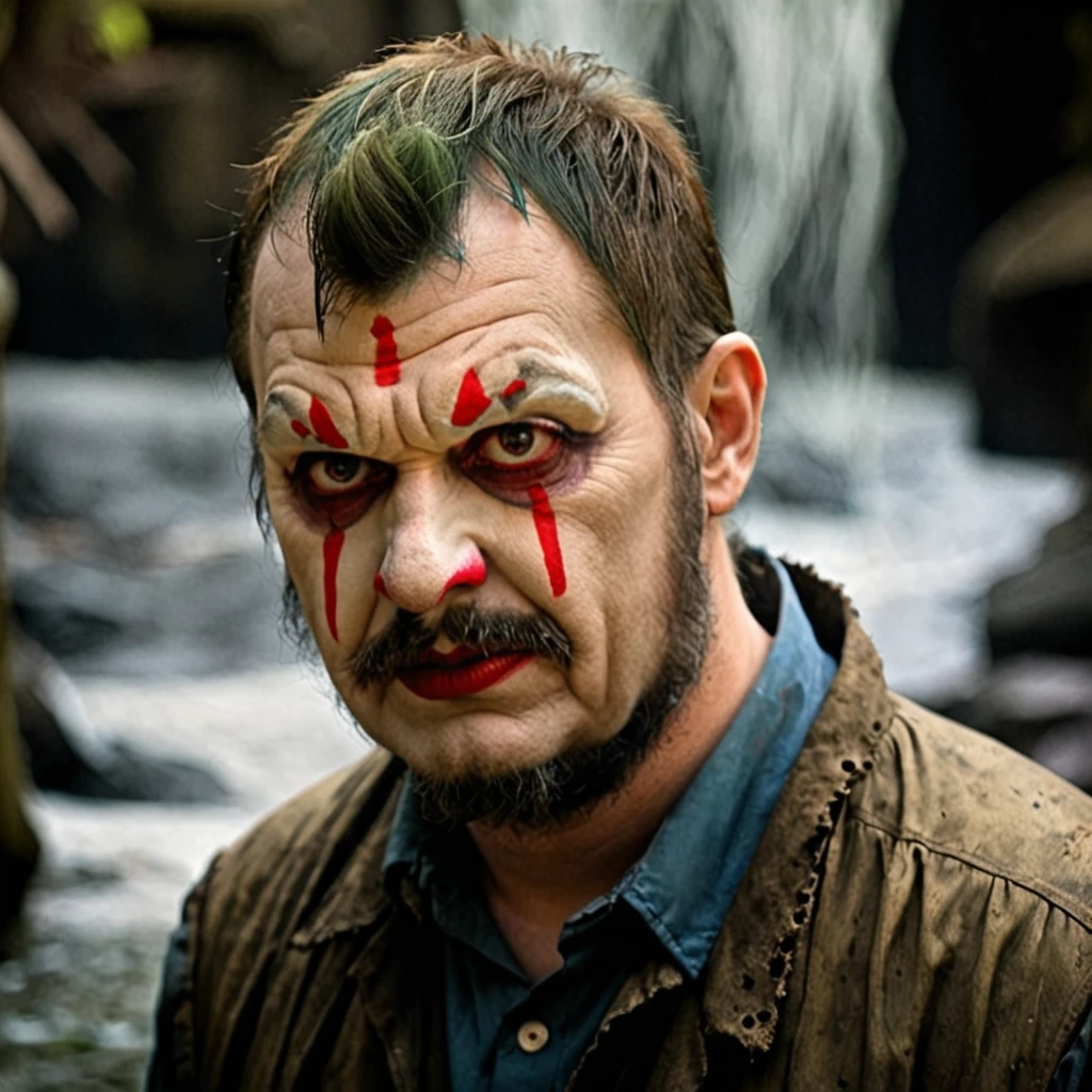 horror style, it, clown , dark, eerie, gothic, macabre