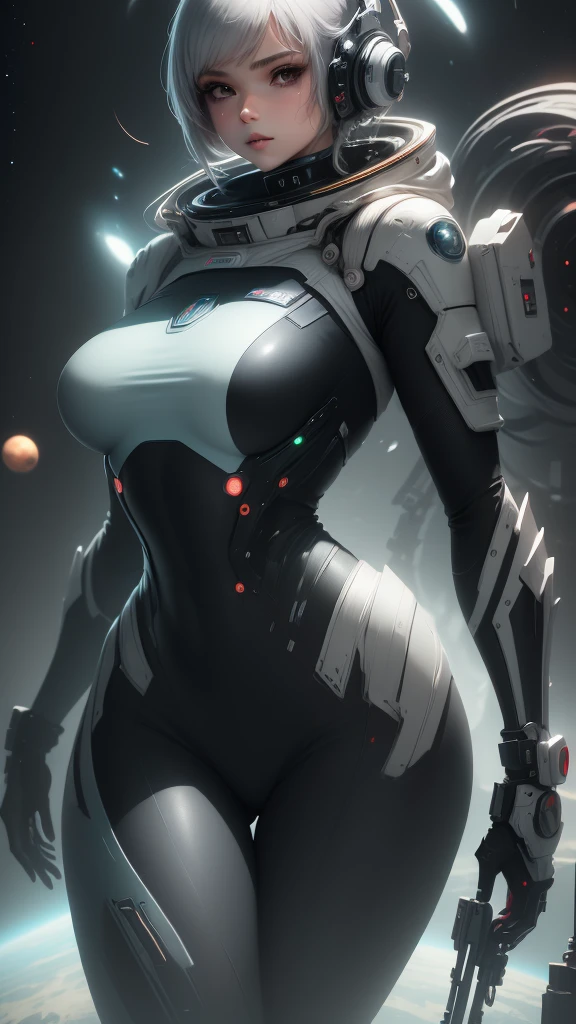 Anime girl in space with a spaceship in the background, thick and smooth warframe thighs, gynoid body, Usa un Space suit, Centaur Astronaut, Retrato Anime Space Cadet Girl, en Space suit, vestido con Space suit, con un Space suit puesto, biomechanical oppai, Totally adequate space, Spacesuit, Thicc, Silver space suit, Space suit