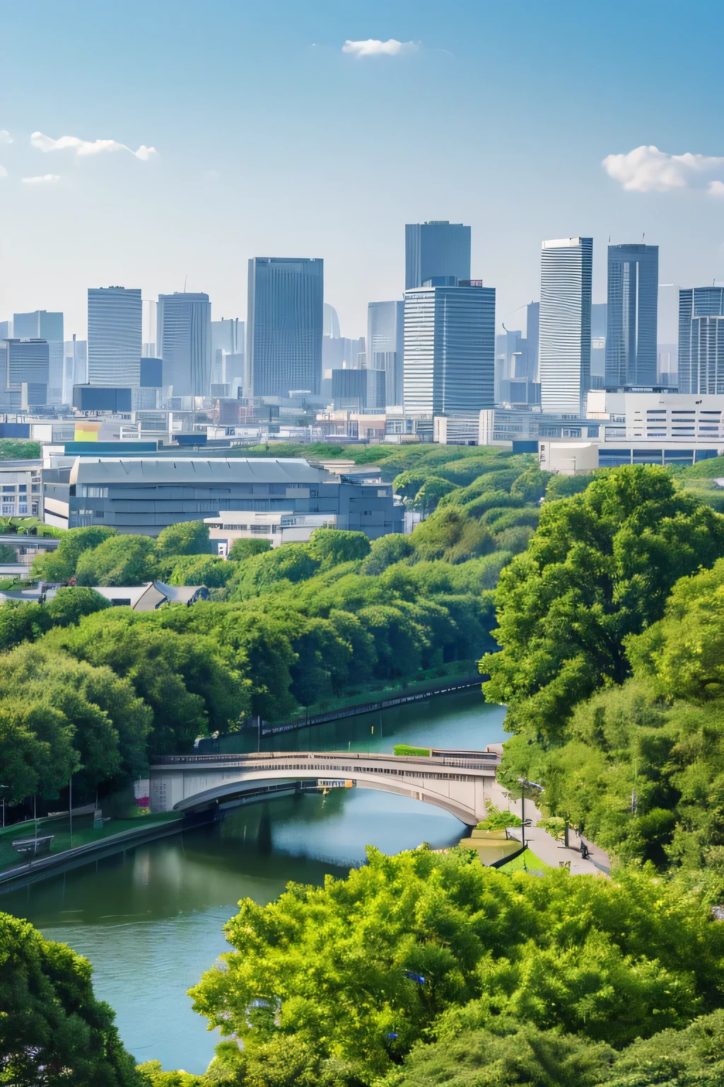 Green city with trees and grass on a white background, a picture by Hasegawa Settan, Trending on Shutterstock, Digital Art, osaka skyline background, Urban Background, Detailed Landscape — Width 672, Urban Background, Town Background, urban environment, Background city, Tokyo Background, The city is full of greenery, watermark:-1, Background city