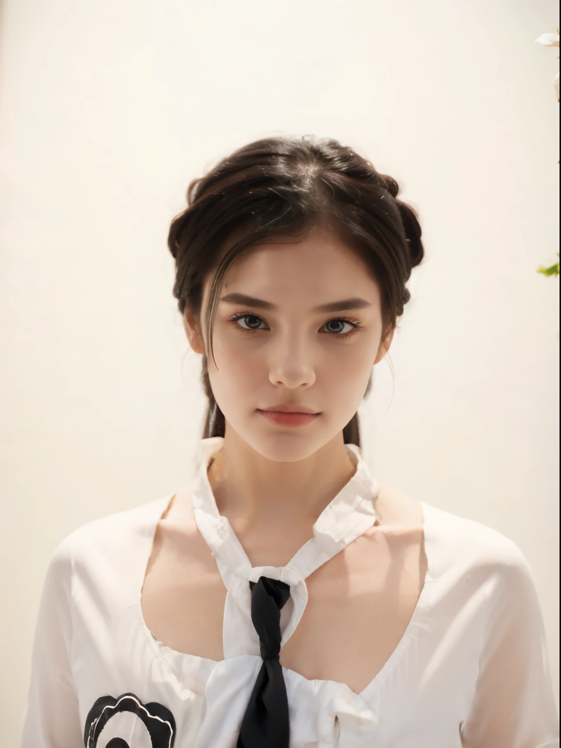 1girl, black hair, white clothing