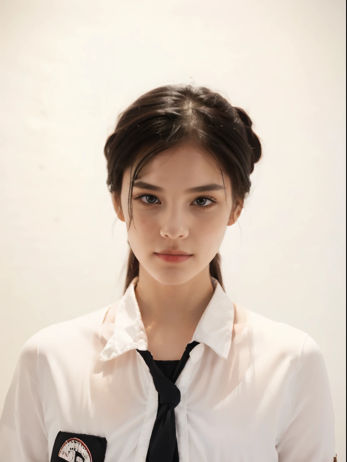 1girl, black hair, white clothing