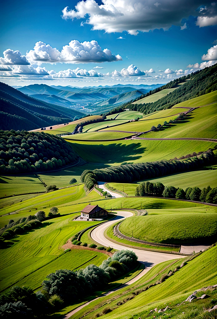 Smooth, green hills under a blue sky with some clouds.