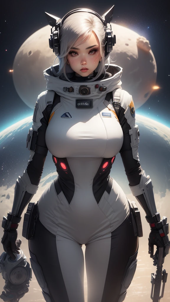 Girl in space with a spaceship in the background, thick and smooth warframe thighs, gynoid body, Usa un Space suit, Centaur Astronaut, Retrato Anime Space Cadet Girl, en Space suit, vestido con Space suit, con un Space suit puesto, biomechanical oppai, Totally adequate space, Spacesuit, Thicc, Silver space suit, Space suit