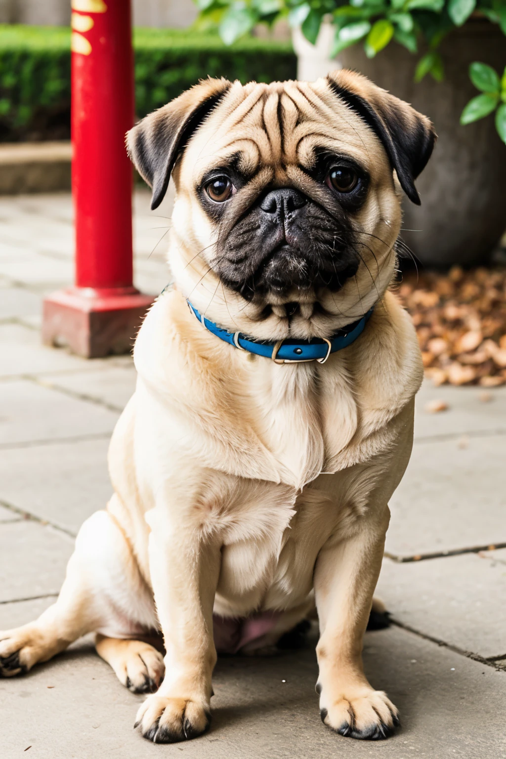 pug dog like a chinese lucky cat