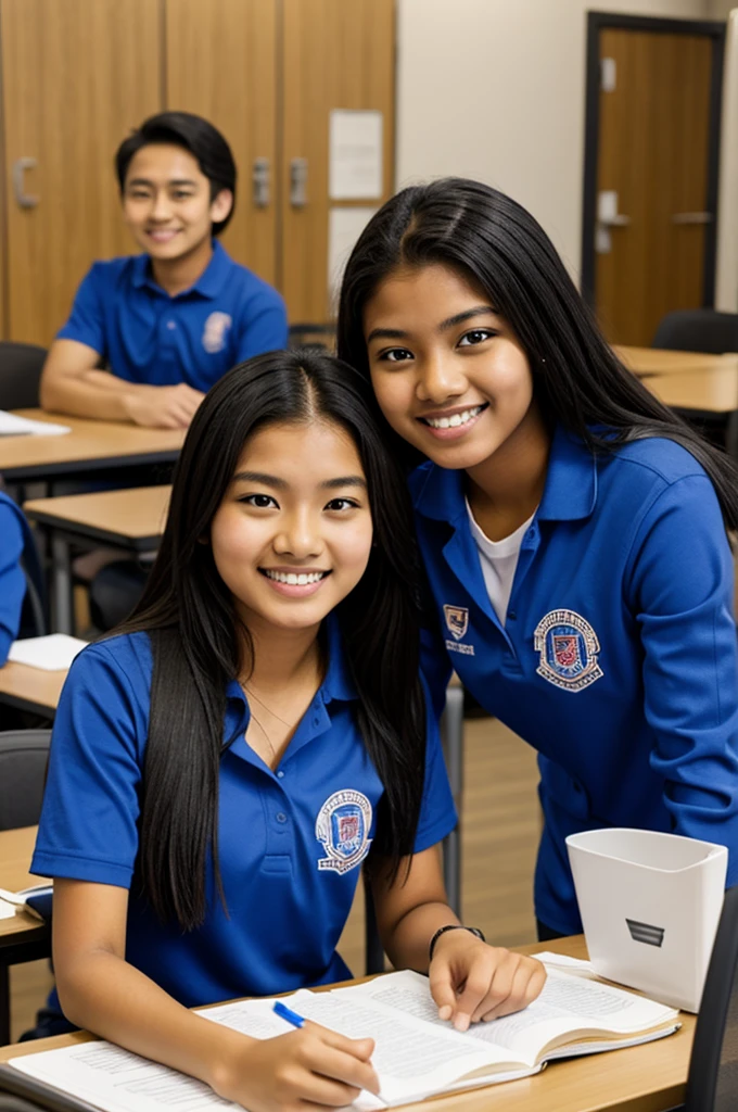 Students, sitting on desk bench