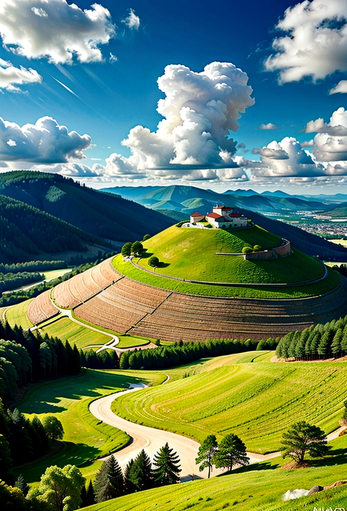 Smooth, green hills under a blue sky with some clouds.
